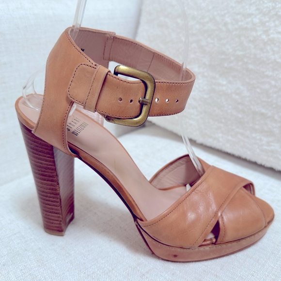 Stuart Weitzman Neutral Platform Open Toe Stacked High Heel Sandals Sze 8 - Picture 1 of 14